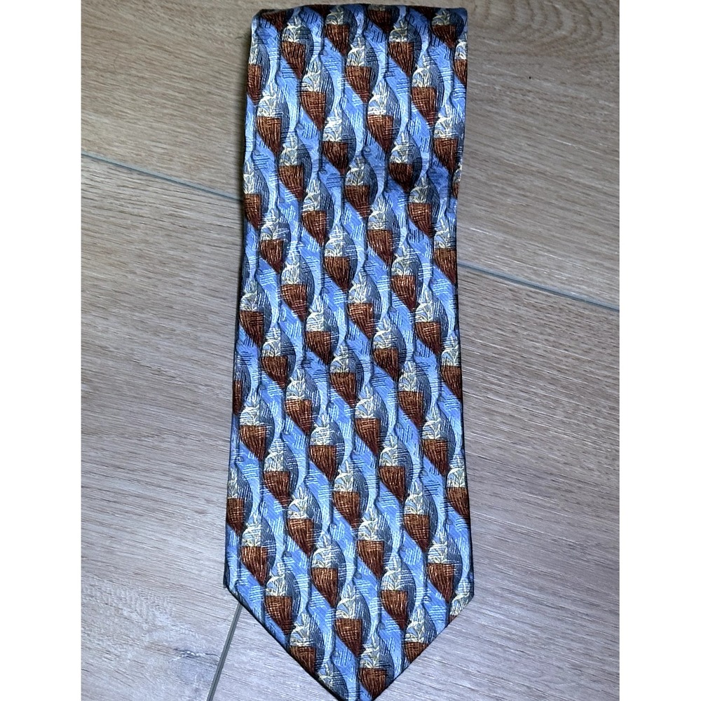 Ermenegildo Zegna Men's 100% Silk Tie‎ Italy Luxury Abstract Jacquard Blue/Brown